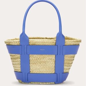 DeMellier Azure Blue and Tan Woven Basket Bag